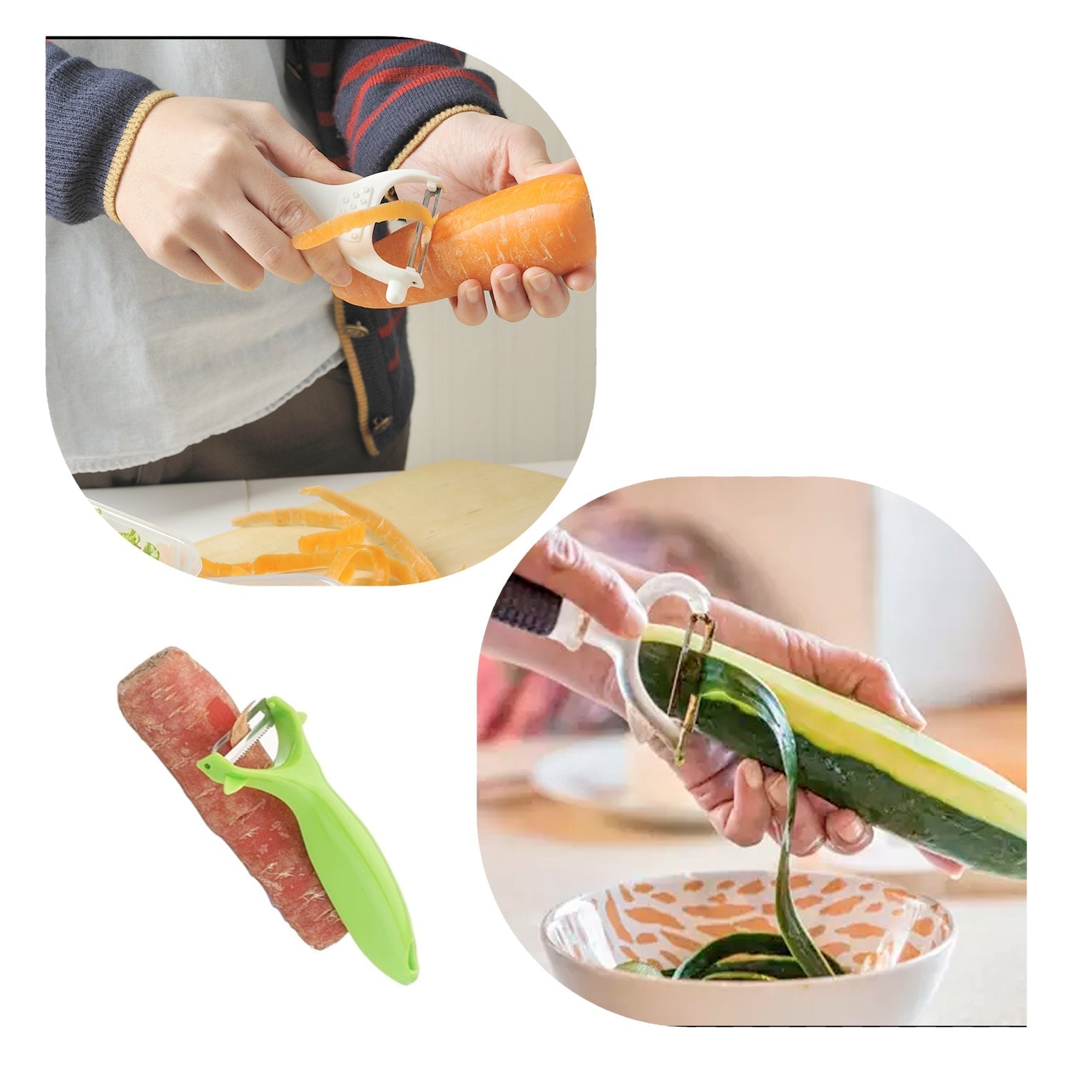 Multi-functional stainless steel peeler designed for easy peeling of fruits and vegetables. Multi-functional stainless steel peeler designed for easy peeling of fruits and vegetables.
